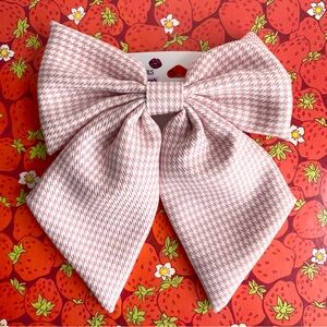 NEW Pink & White Houndstooth Bow Barrette